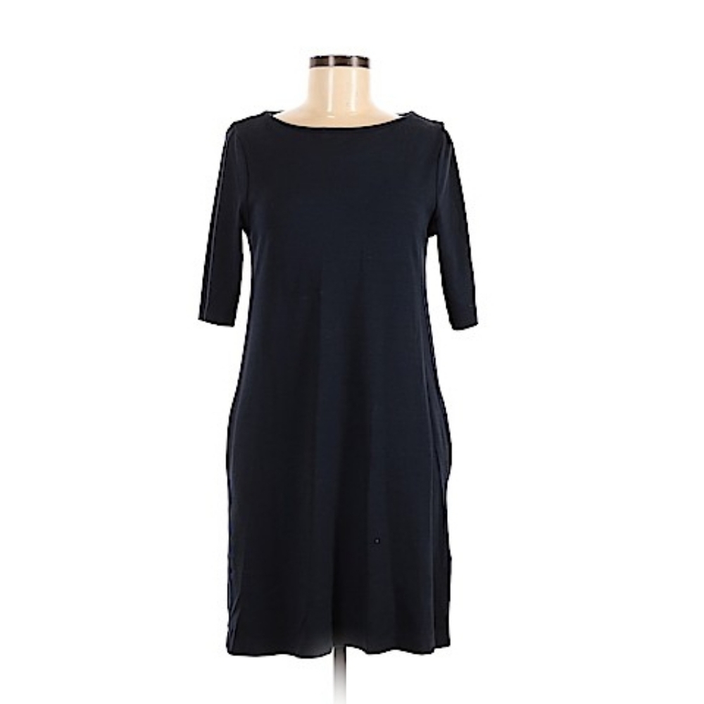 Adrienne Vittadini Blue Dress Knit Scoop Half Sleeve Minimalist Sheath Dress